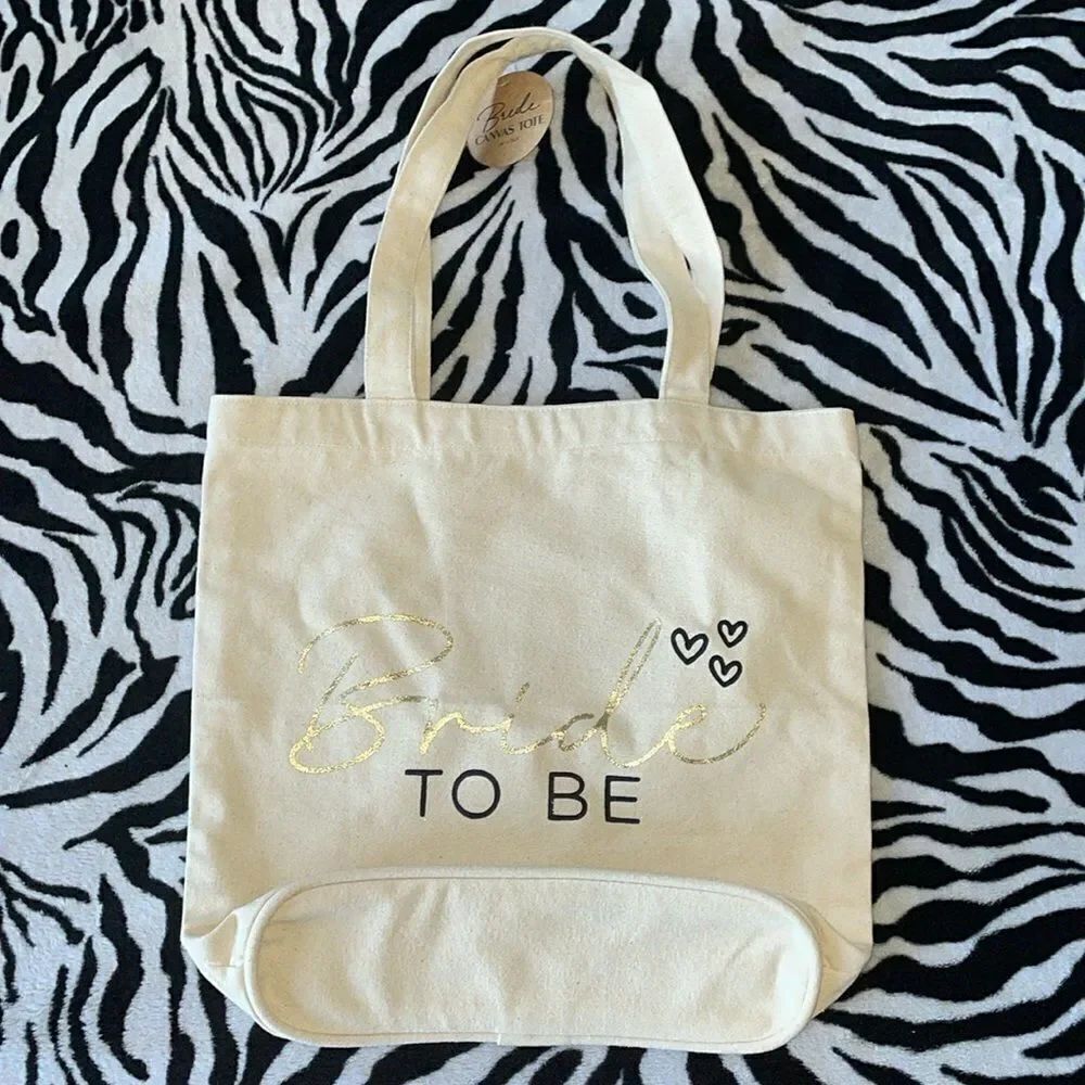 New Eccolo gold lettering bride to be heart simple beige canvas mini tote bag